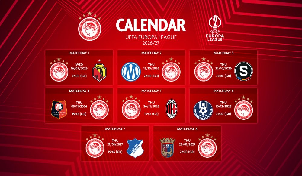 Europa League: Το πρόγραμμα του Ολυμπιακού CalendarOsfp